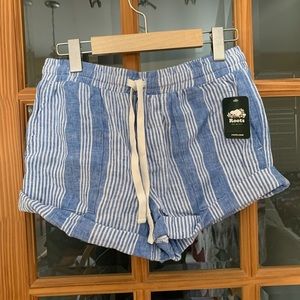 Roots 100% Linen Striped Blue and White Sadie Shorts, Size XS